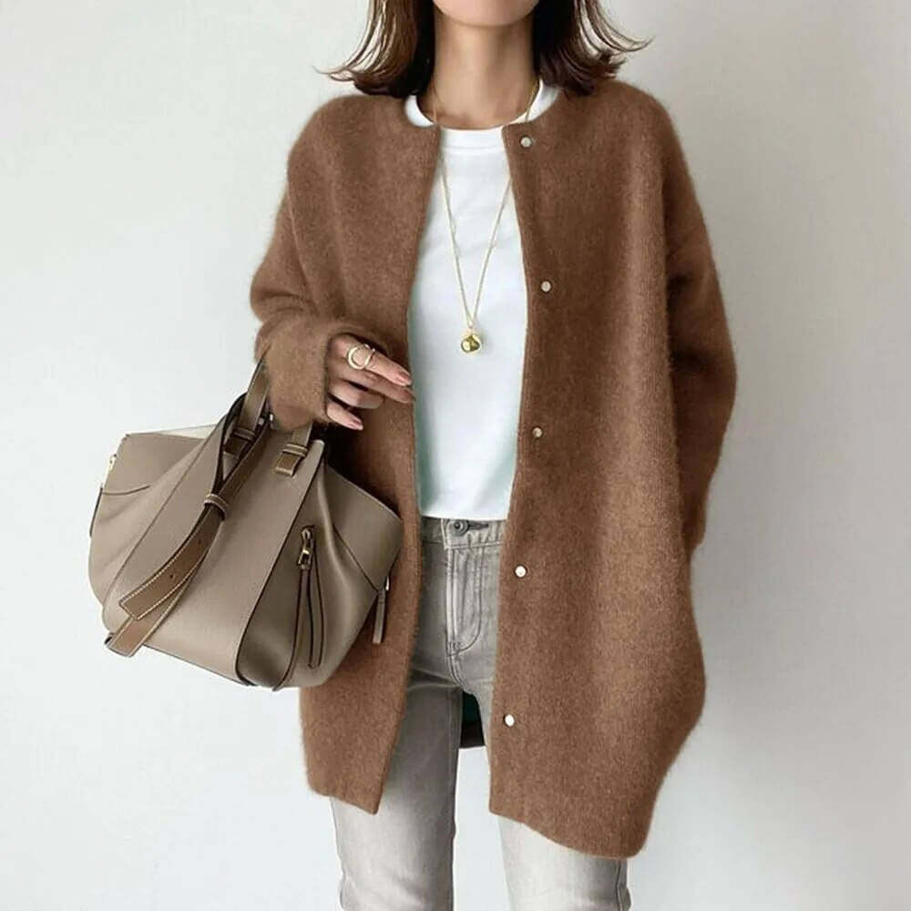 Women's Relaxed Knit Cardigan with Button Closure