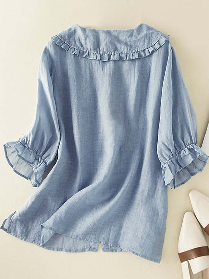 Women's Cotton Linen Peter Pan Collar Shirt