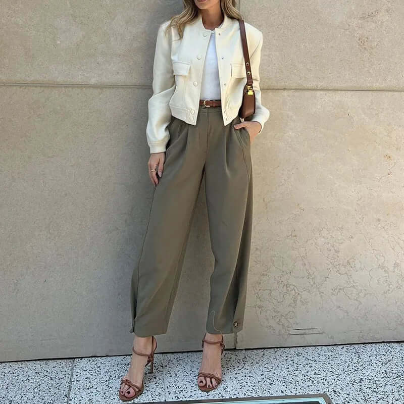 Women's High-Waisted Pleated Cropped Trousers