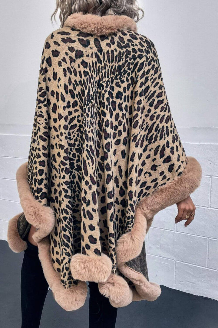 Women's Leopard Print Open Poncho - Stylish & Comfortable