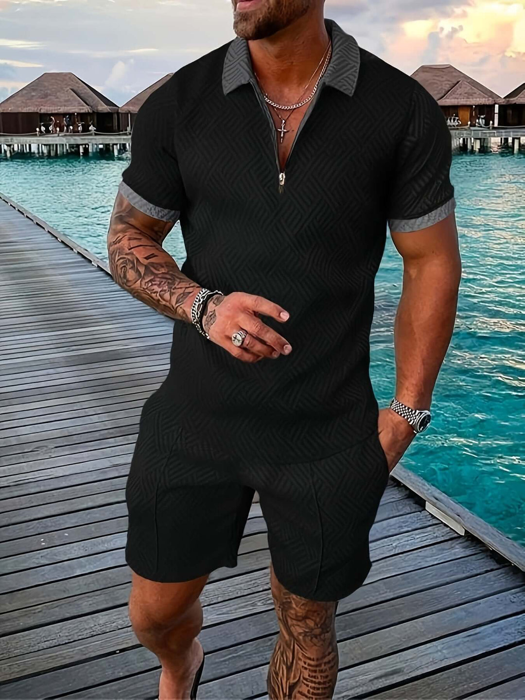 Men's Geometric Print Summer Short Set