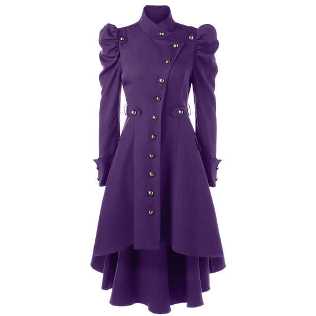 Women's Medieval Retro Jacket: Elegant Midi Length, Standing Collar