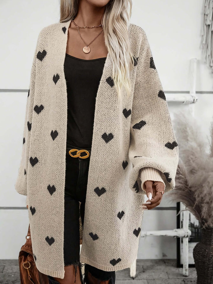 Women's Soft Knit Cardigan with Heart Pattern