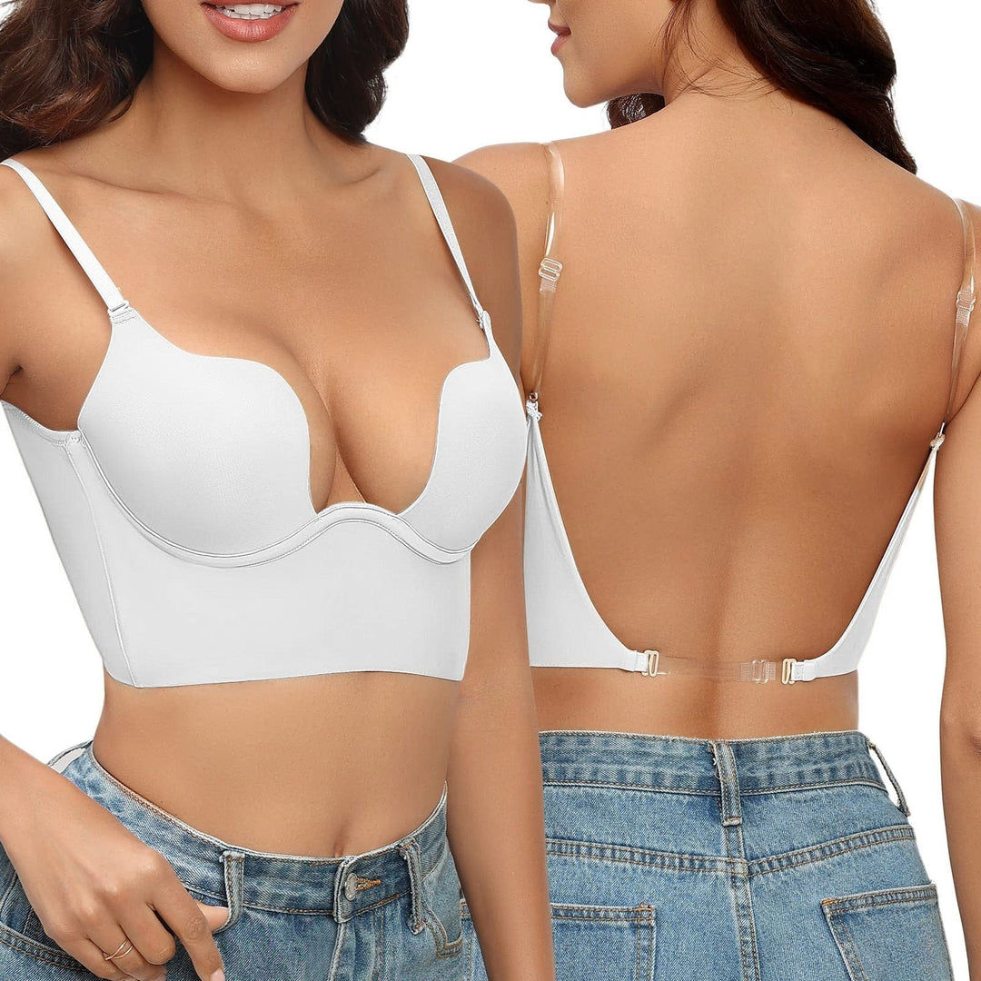 Backless bra for women with adjustable straps, breathable fabric, and elegant design for low-back dresses and tops.
