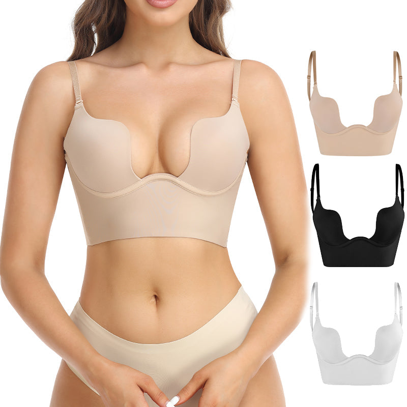 Backless bra for women with adjustable straps, breathable fabric, and elegant design for low-back dresses and tops.