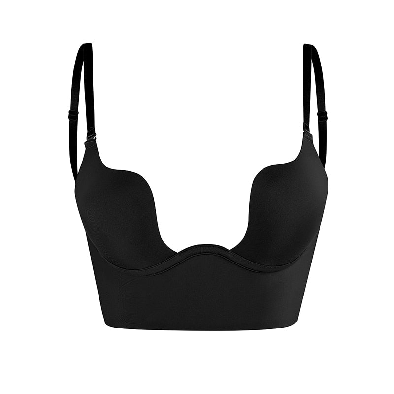 Backless bra for women with adjustable straps, breathable fabric, and elegant design for low-back dresses and tops.