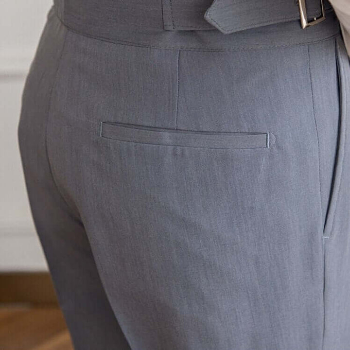 Men's High-Waisted Tailored Trousers: Pleated Front, Adjustable Buckle