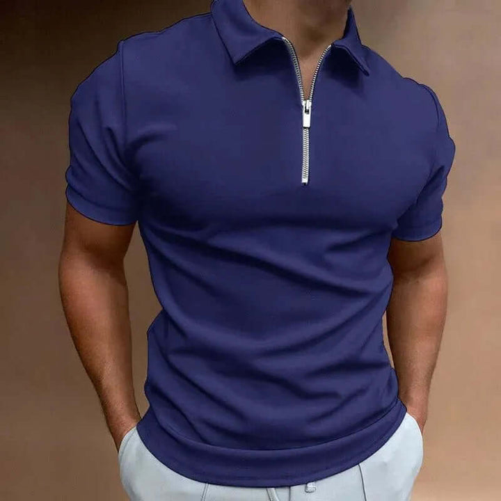 Men's Short Sleeve Slim Fit Polo Shirt with Zipper