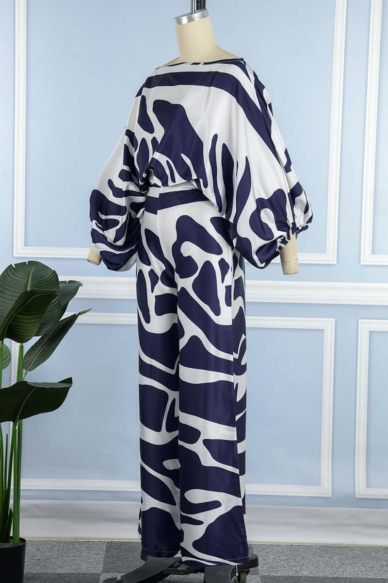 Women's Elegant Printed Off-Shoulder Long Sleeve Two-Piece Set