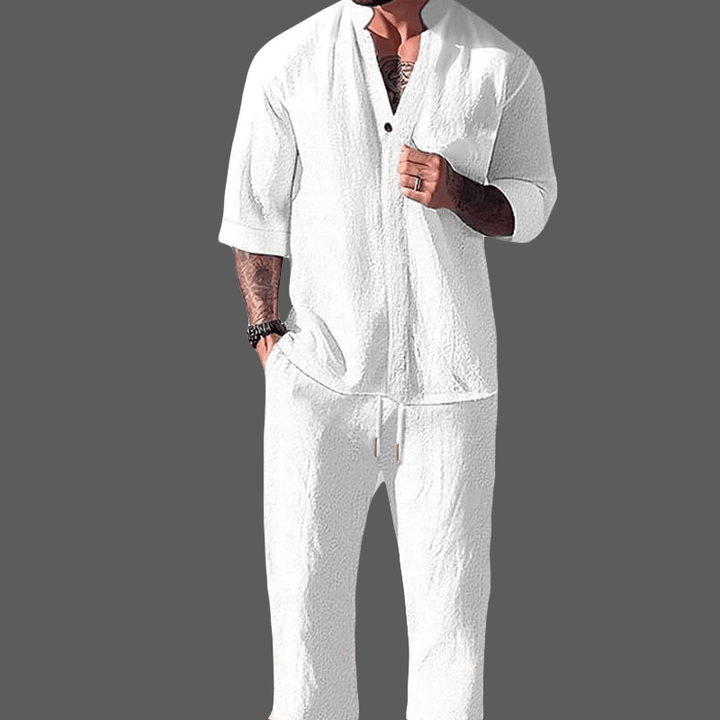 Men's Relaxed-Fit Loungewear Set: Cotton Linen Blend