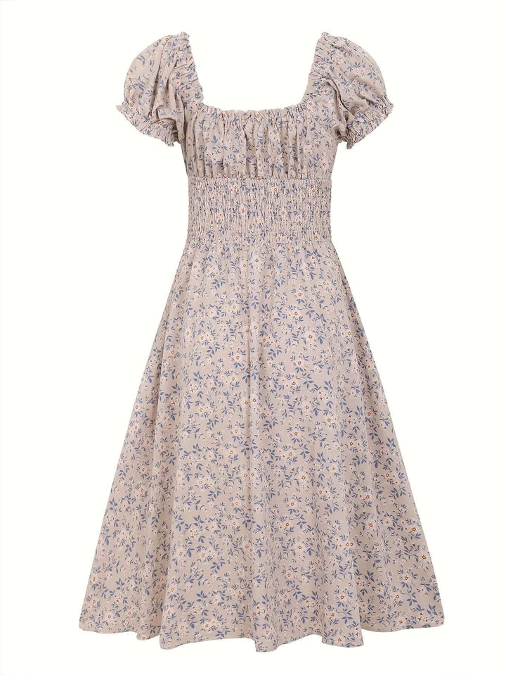 Floral Puff Sleeve Midi Dress: Women's Summer Dress