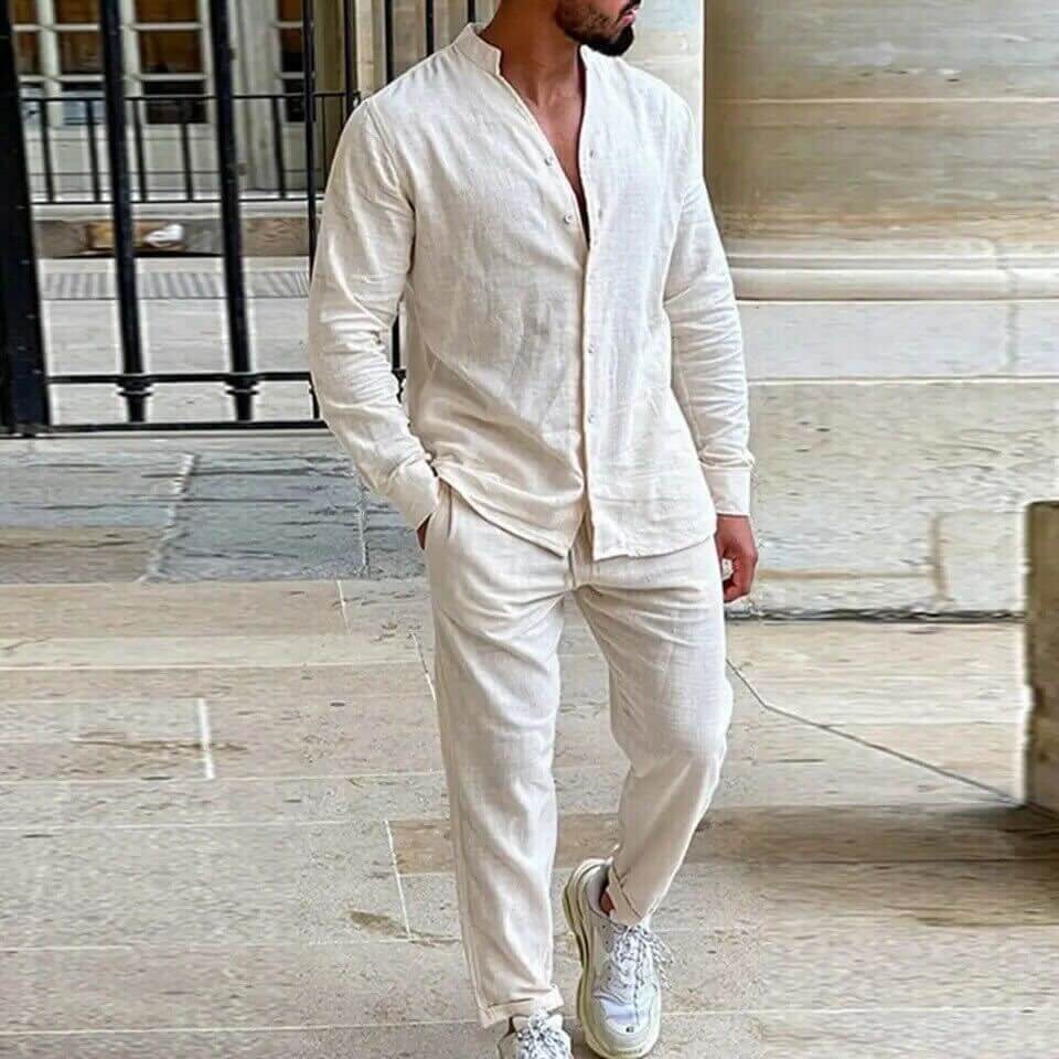 Men's Relaxed Linen Shirt & Cropped Pant Set