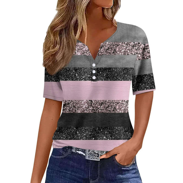 Striped Color Block V-Neck T-Shirt