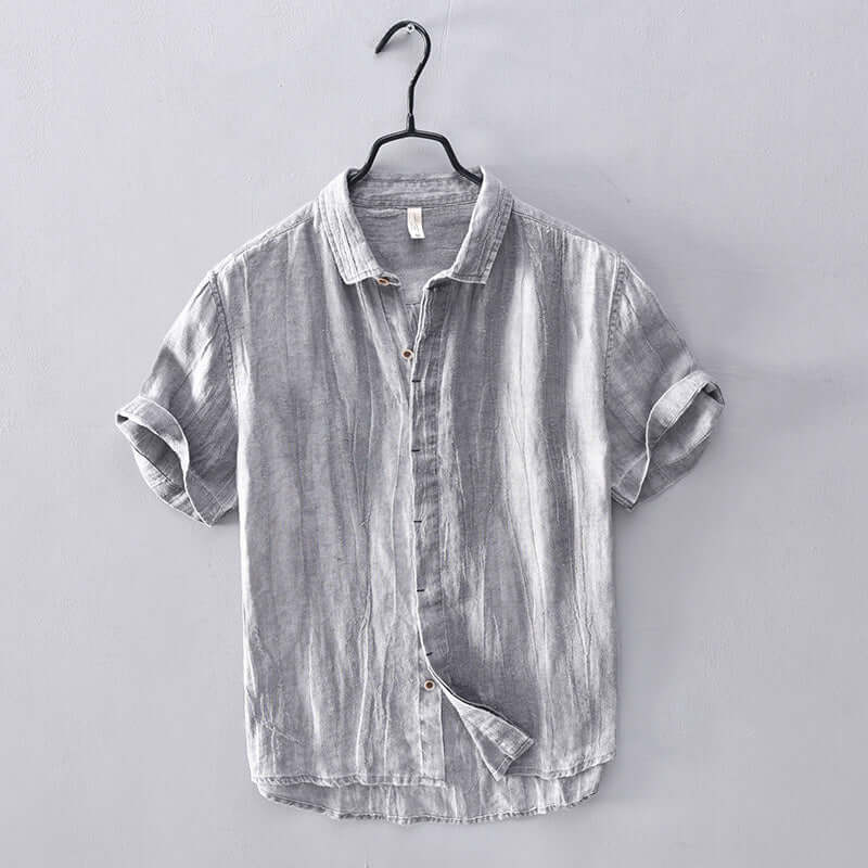 Men's Regular Fit Short Sleeve Shirt with Stand-Up Collar