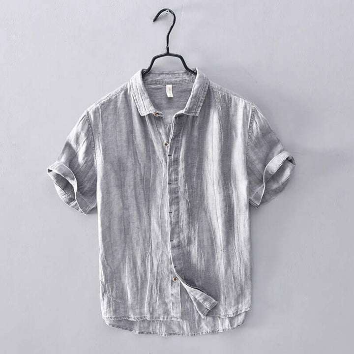 Men's Regular Fit Short Sleeve Shirt with Stand-Up Collar