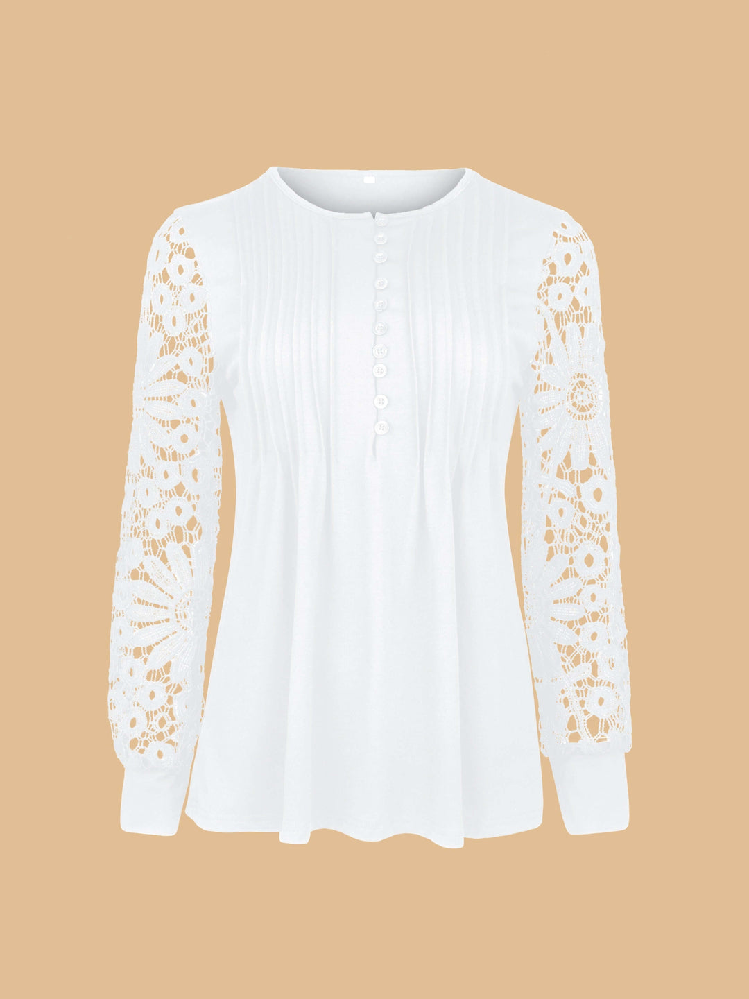 Women's Relaxed Fit Blouse: Lace Sleeves & Pintuck Detail