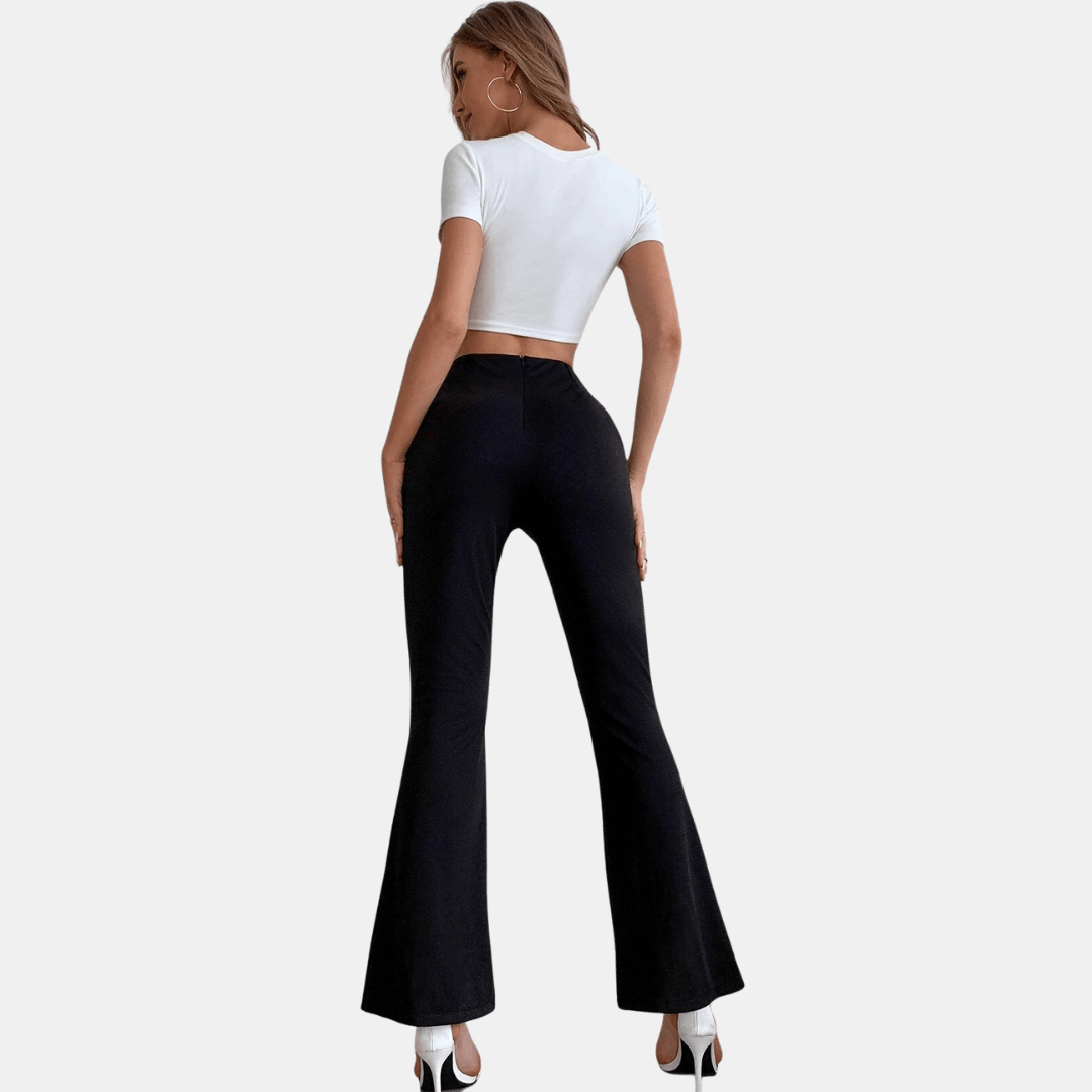Women's High-Waisted Flare Trousers: Stretch Fabric, Front Slit