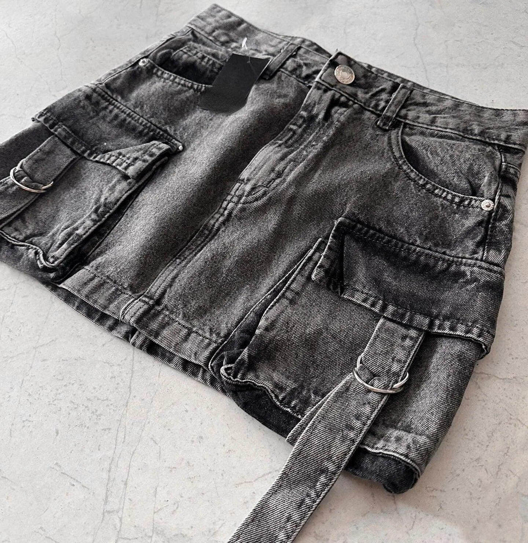 Women's A-Line Denim Mini Skirt with Pockets