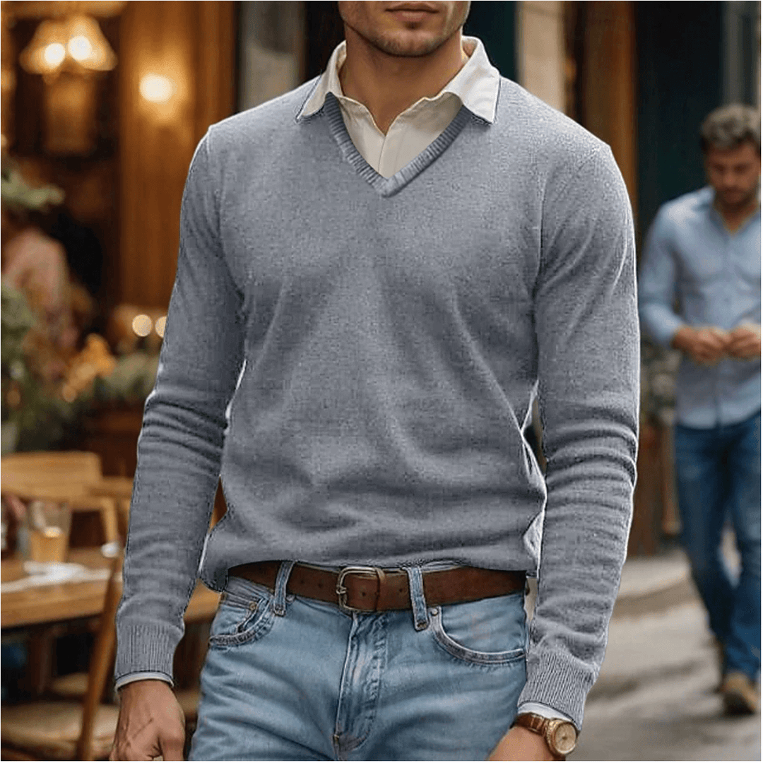 V-Neck Cotton Blend Sweater for Women