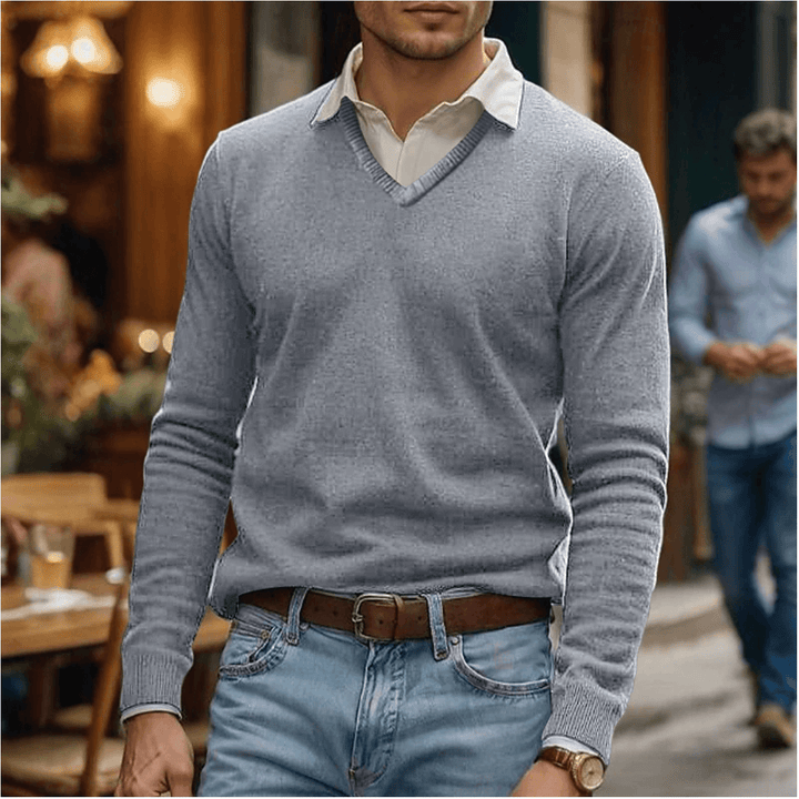 V-Neck Cotton Blend Sweater for Women