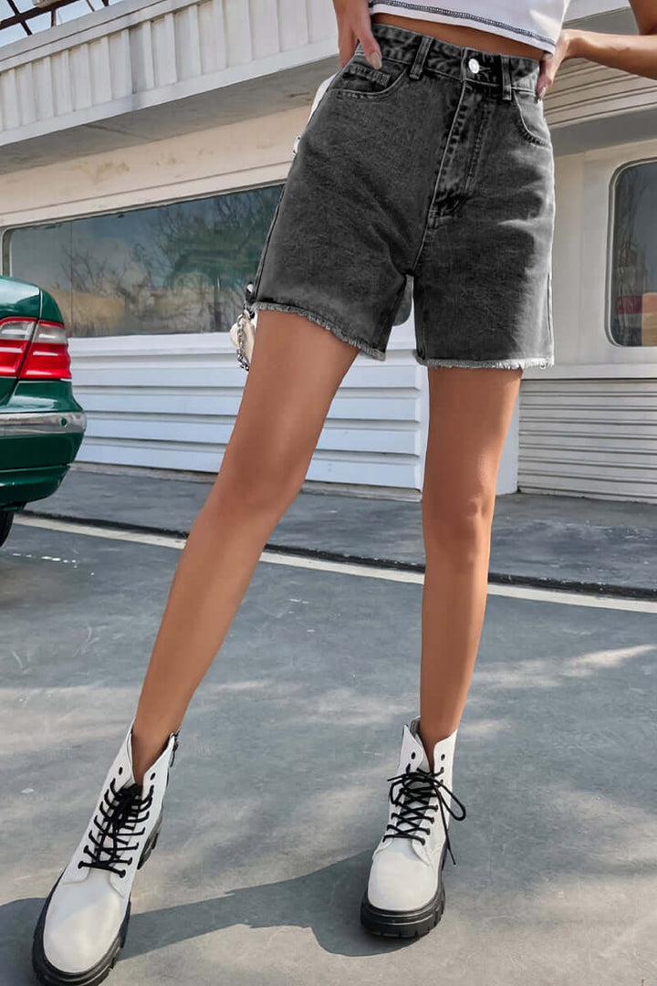 Women's Denim Shorts: Raw Hem, Solid Color