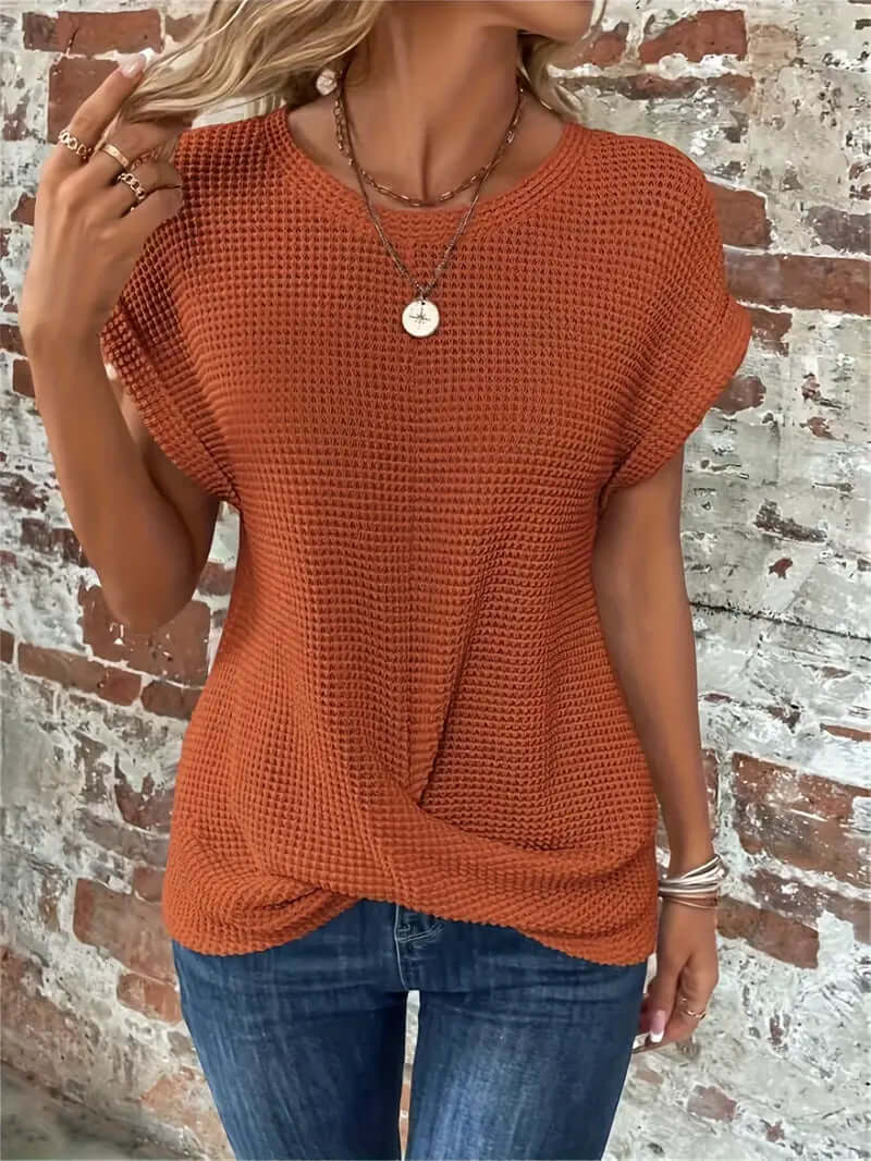 Lightweight Breathable Cotton Blend Top - Casual Round Neck Short Sleeve