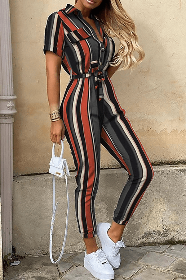 Elegant Women's Jumpsuit with Belt & Shawl Collar