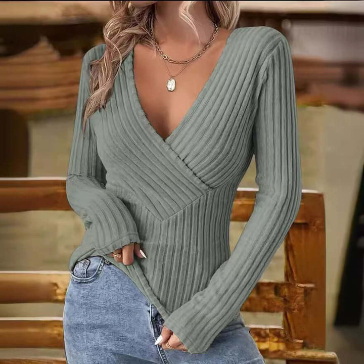 Women's V-Neck Ribbed Knit Wrap Sweater