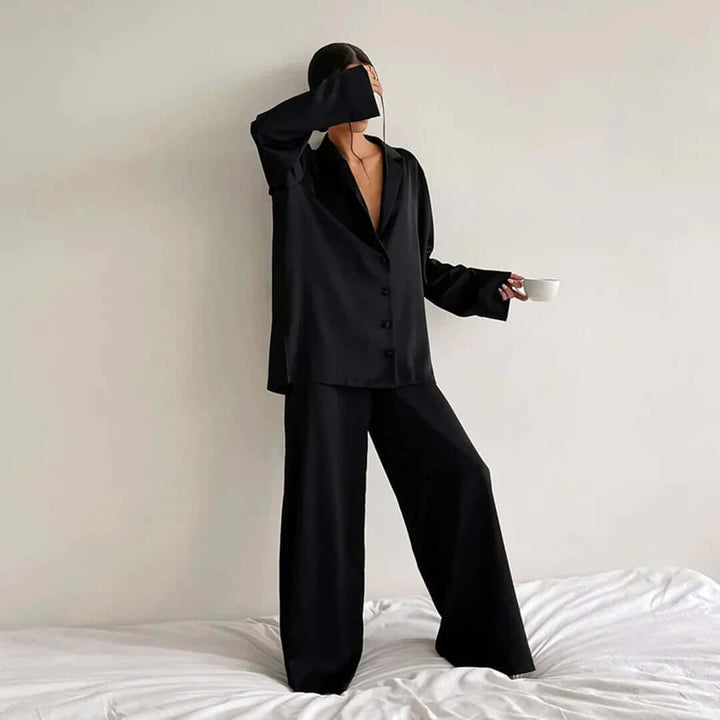 Women's Relaxed Fit Lounge Set: Soft Shirt & Wide Leg Pants