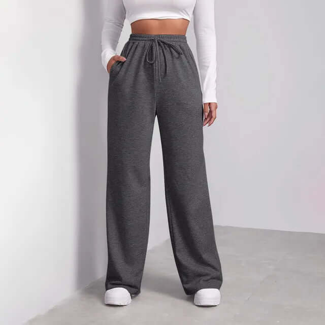Women's Wide-Leg Elastic Waist Trousers with Pockets