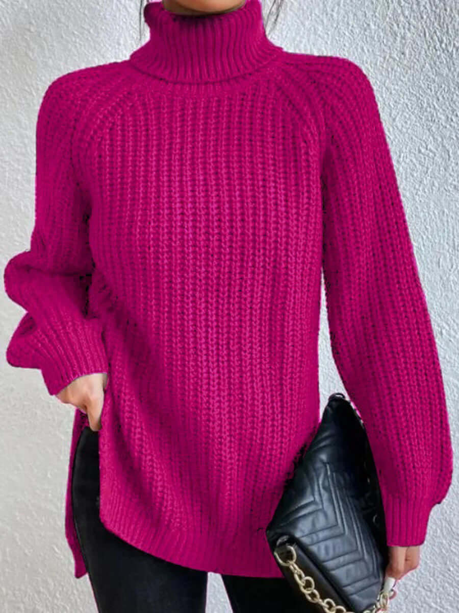 Women's Full-Size Turtle Neck Ribbed Knit Sweater