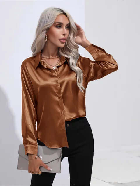 Women's Elegant Satin Long-Sleeve Blouse