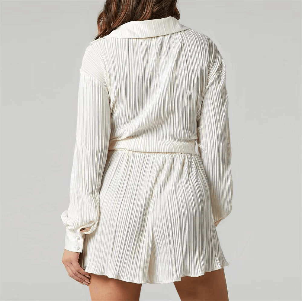 Women's Pleated Loose Summer Shirt & Shorts Set