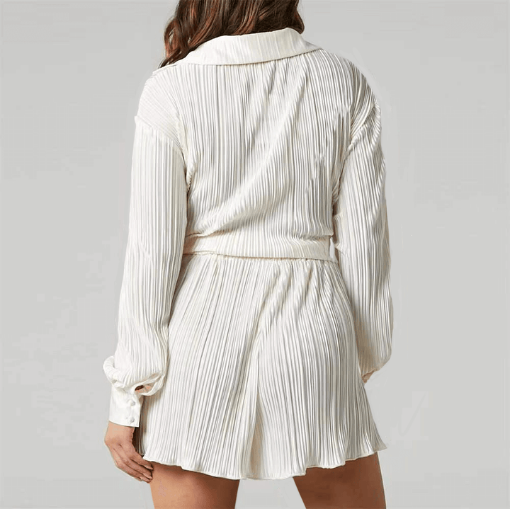 Women's Pleated Loose Summer Shirt & Shorts Set