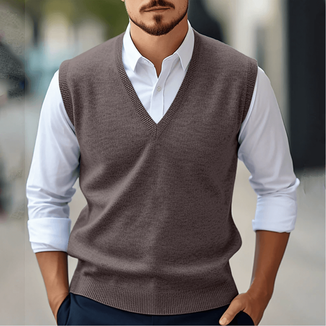 Sleeveless V-Neck Knit Sweater: Stretch Fit, Lightweight