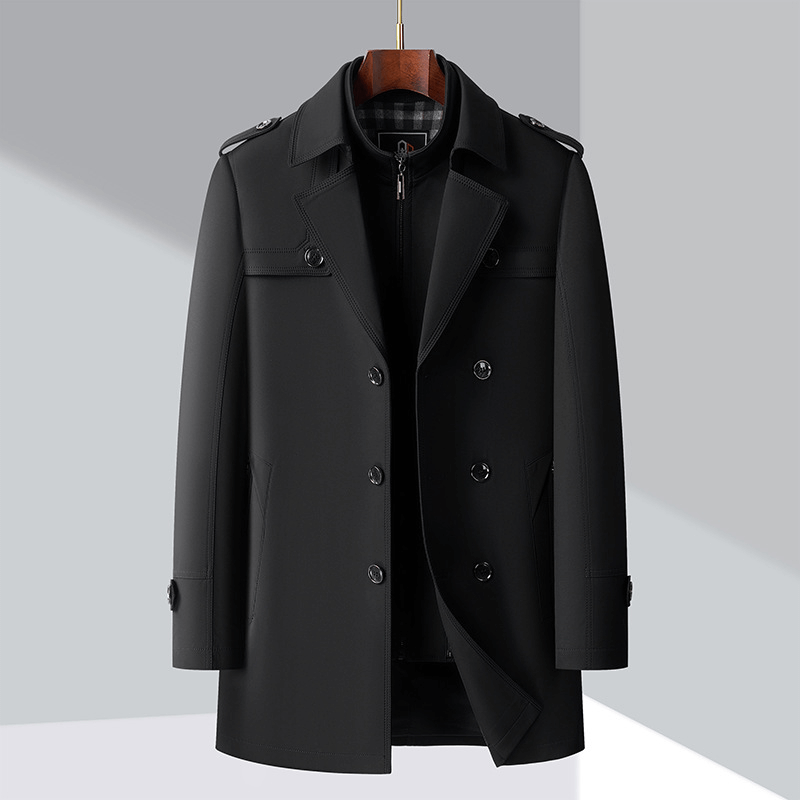 Men's Classic Trench Coat: Double-Breasted, Notched Lapel