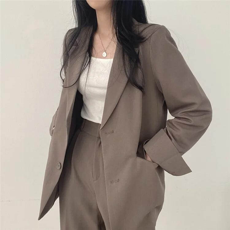 Women's Smart Casual Suit: Oversized Blazer & High-Waisted Trousers