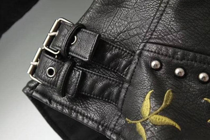 Women's Casual Floral PU Leather Jacket