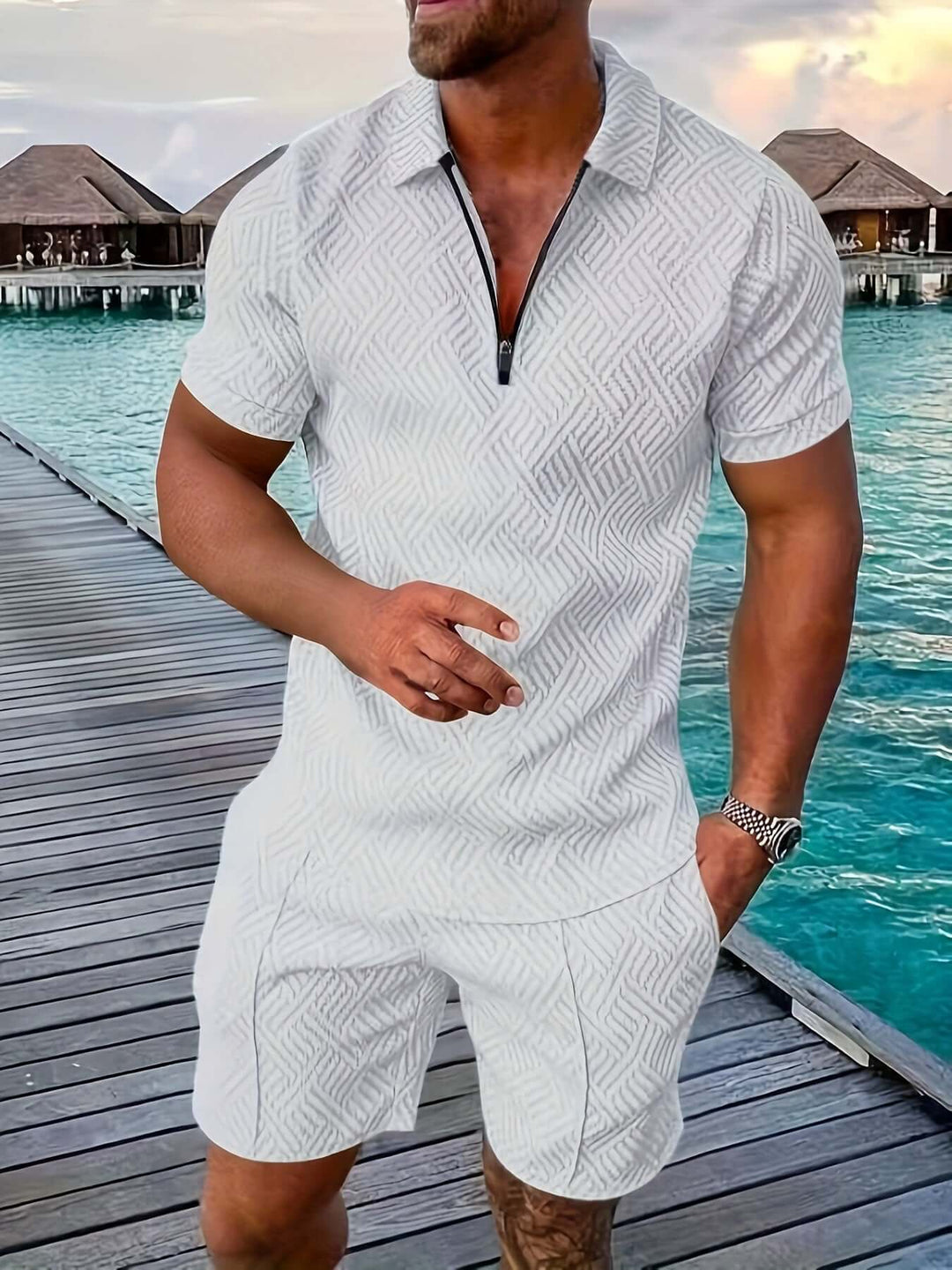 Men's Geometric Print Summer Short Set