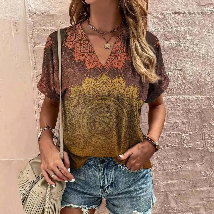 Women's Relaxed Fit V-Neck Blouse: Breathable Short Sleeve Top