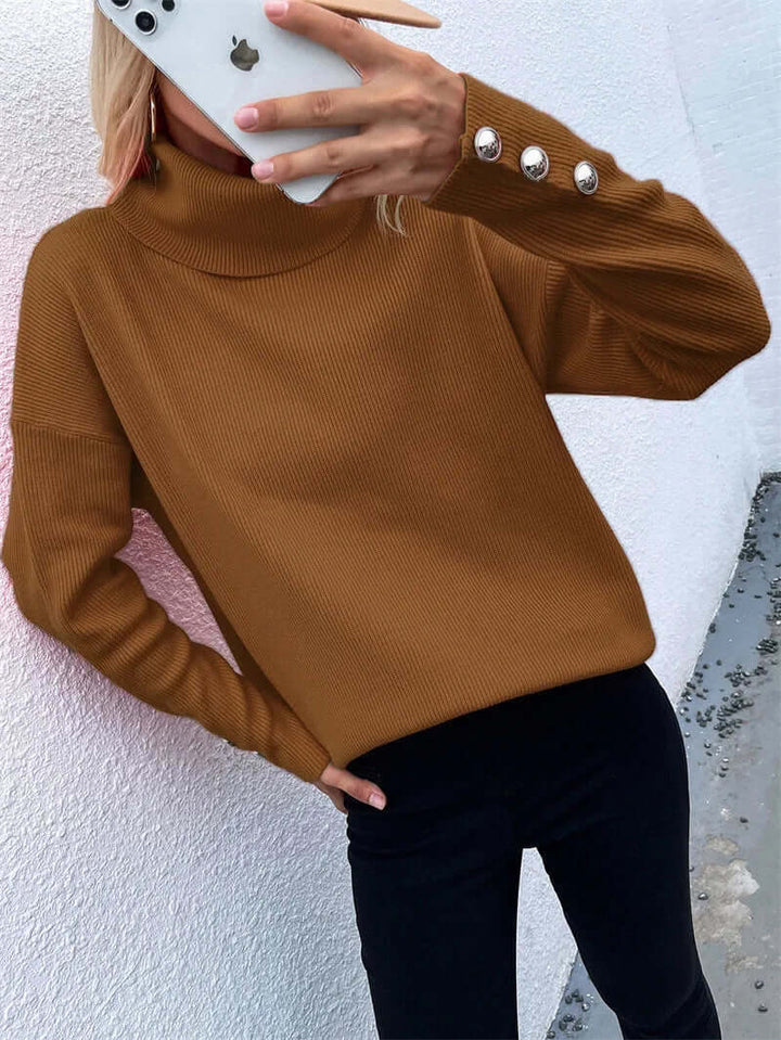 Women's High Neck Knitted Sweater - Cozy Casual Style