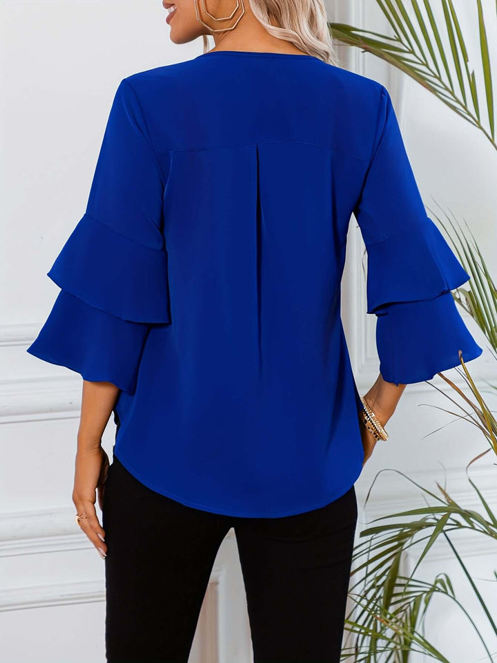 Women's Ruffle Sleeve Blouse - Round Neck, Regular Fit