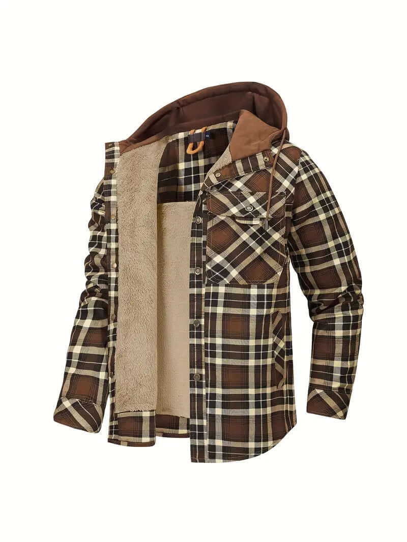 Men's Hooded Checked Regular Fit Jacket