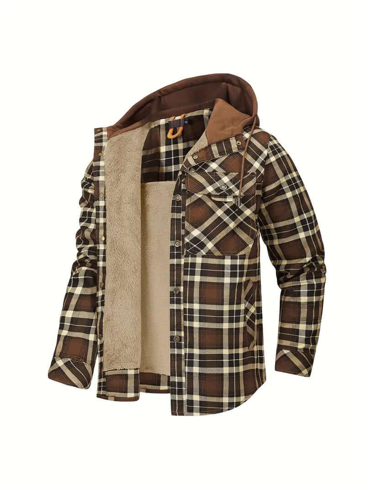 Men's Hooded Checked Regular Fit Jacket
