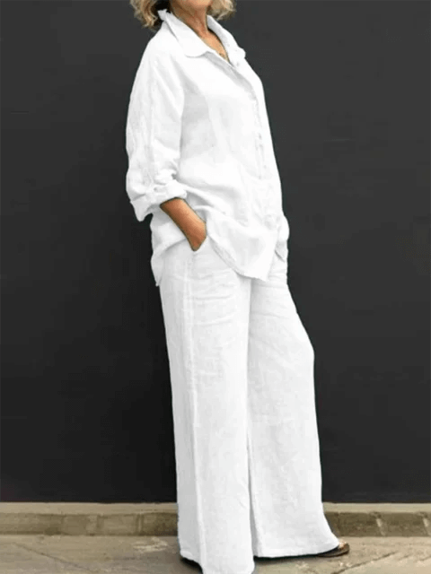 Women's Relaxed Fit Two-Piece Outfit: Shirt & Wide Leg Trousers