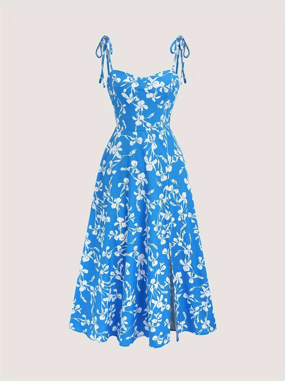 Women's Floral Print Midi Summer Dress with Tie Straps