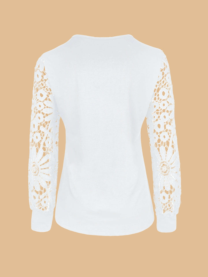 Women's Relaxed Fit Blouse: Lace Sleeves & Pintuck Detail