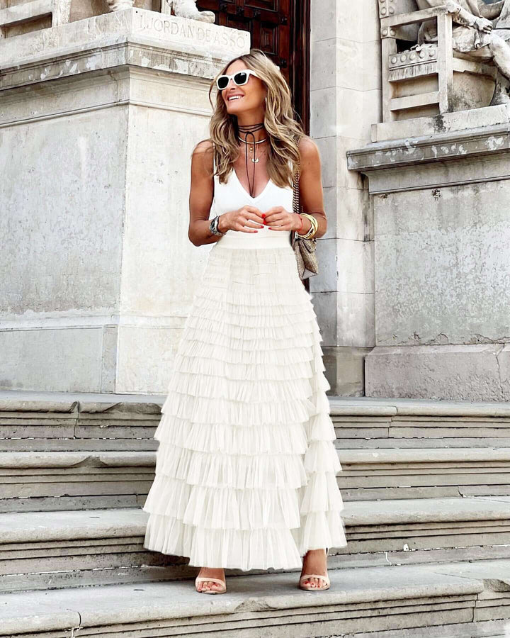 Women's High-Waisted Flowing Tiered Maxi Skirt
