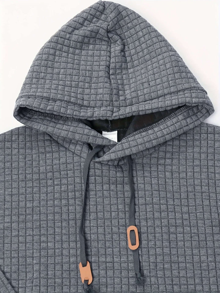 Men's Quilted Hoodie: Regular Fit Pullover with Drawstring