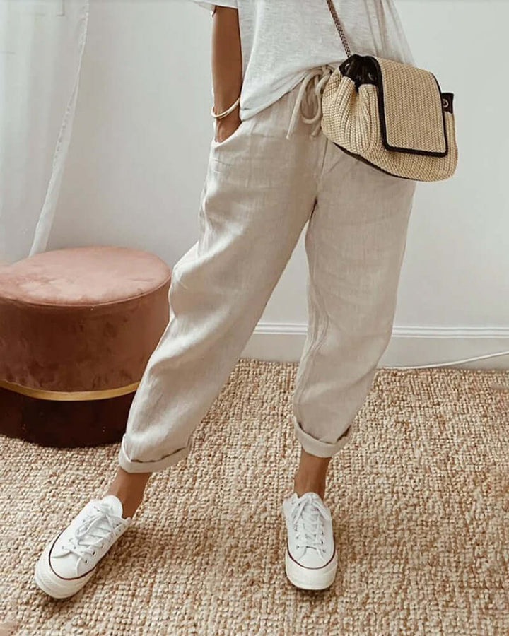 Women's Relaxed Fit Trousers: Casual Everyday Pants with Drawstring Waist